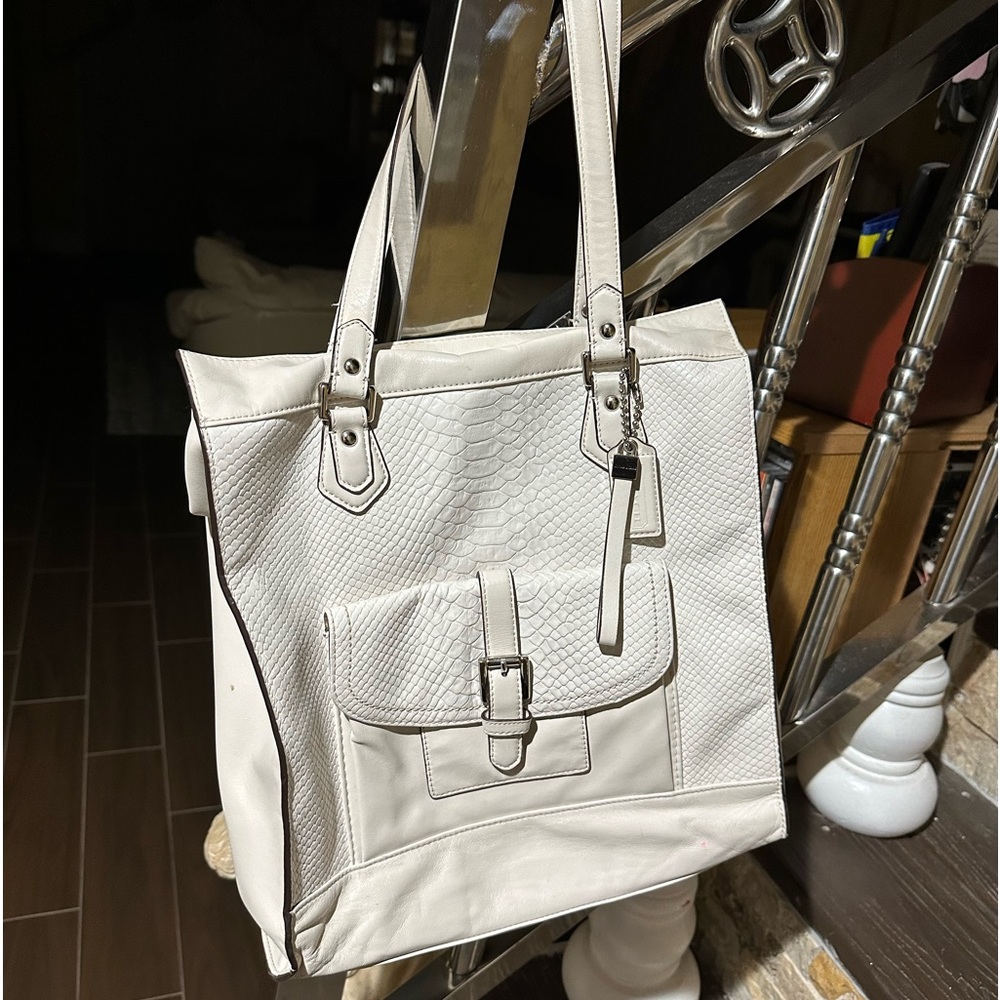 Coach Off-White Charlie Python Handbag in excellent pre-owned condition.